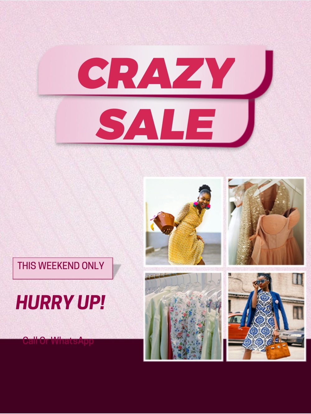Crazy Sale Poster - Pink and Burgundy Graphics